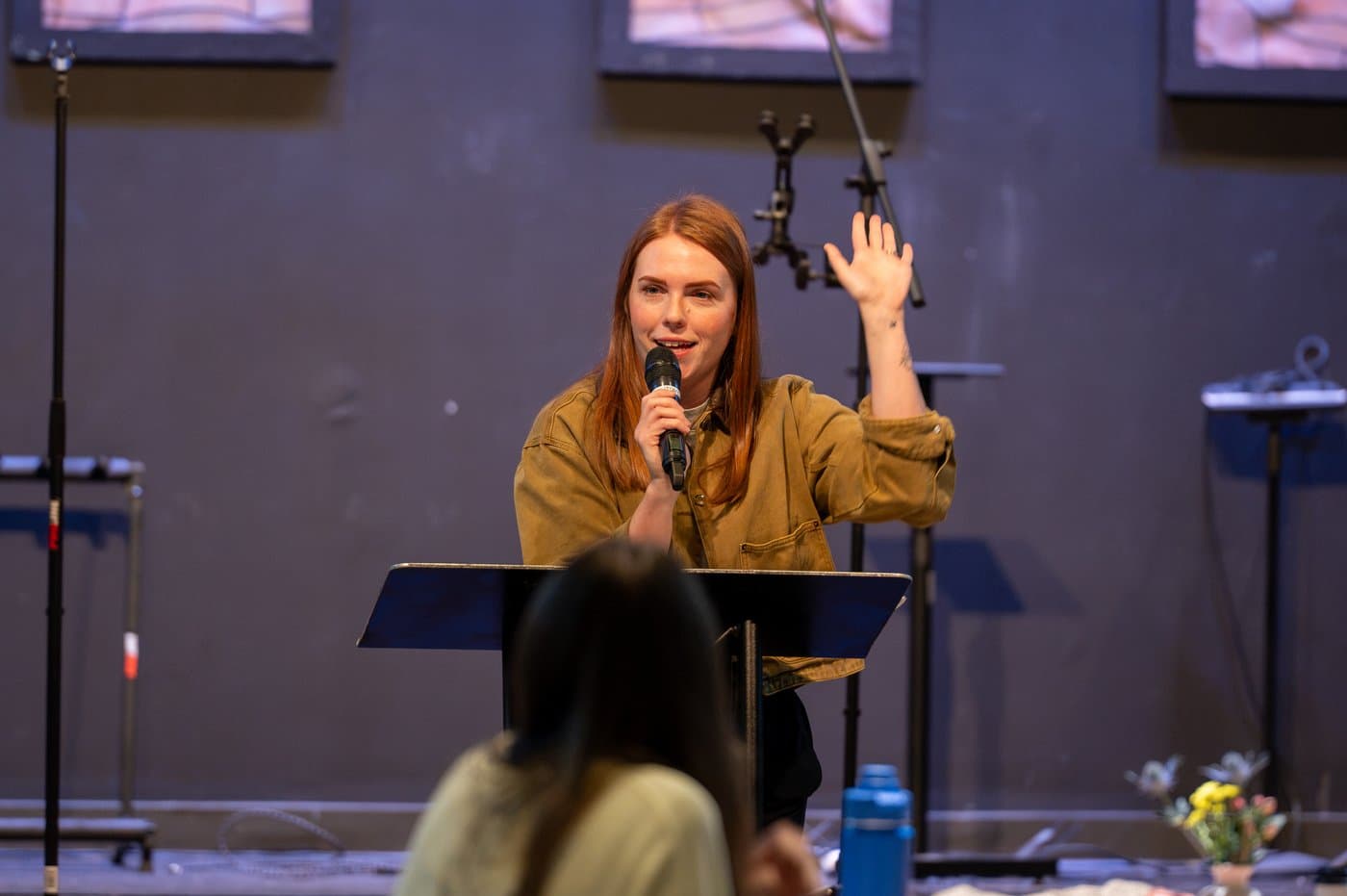A woman speaking at a Brainerd Baptist women's ministry gathering