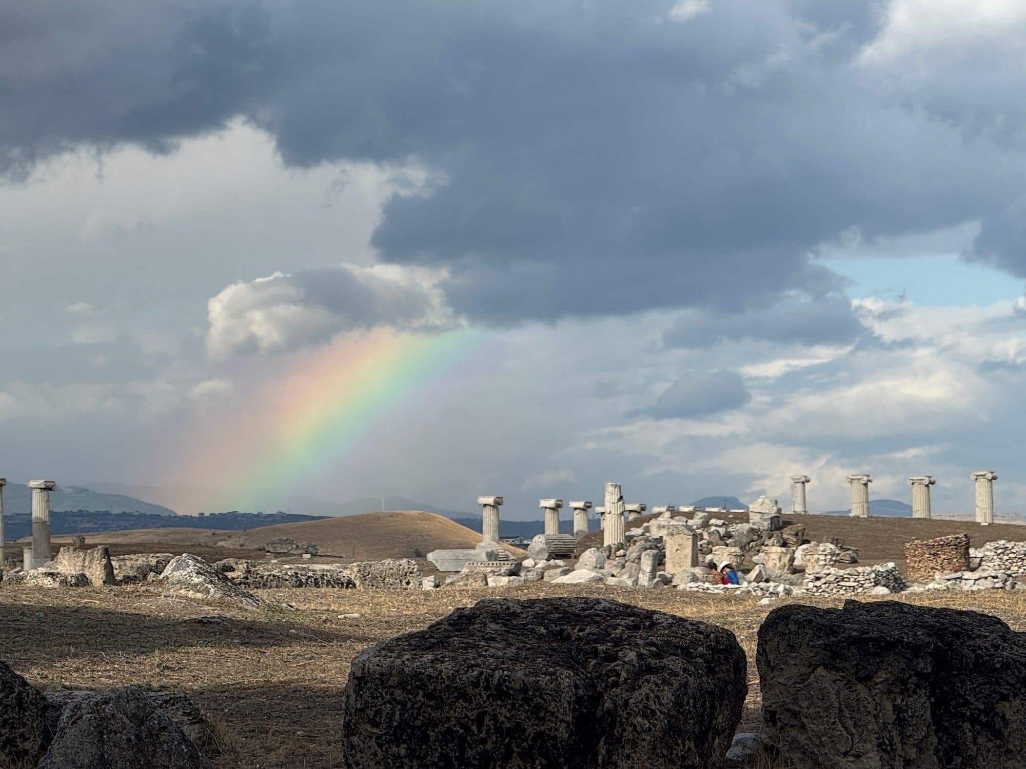 Rainbow over ancient ruins